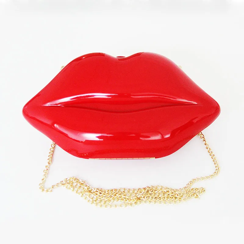 

Acrylic women fancy clutch sexy red lips printed ladies evening handbag