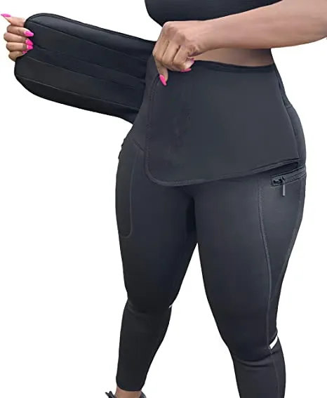 

Waist Trainer Sauna Leggings Weight Loss Compression sweat Pants with Pockets, Black