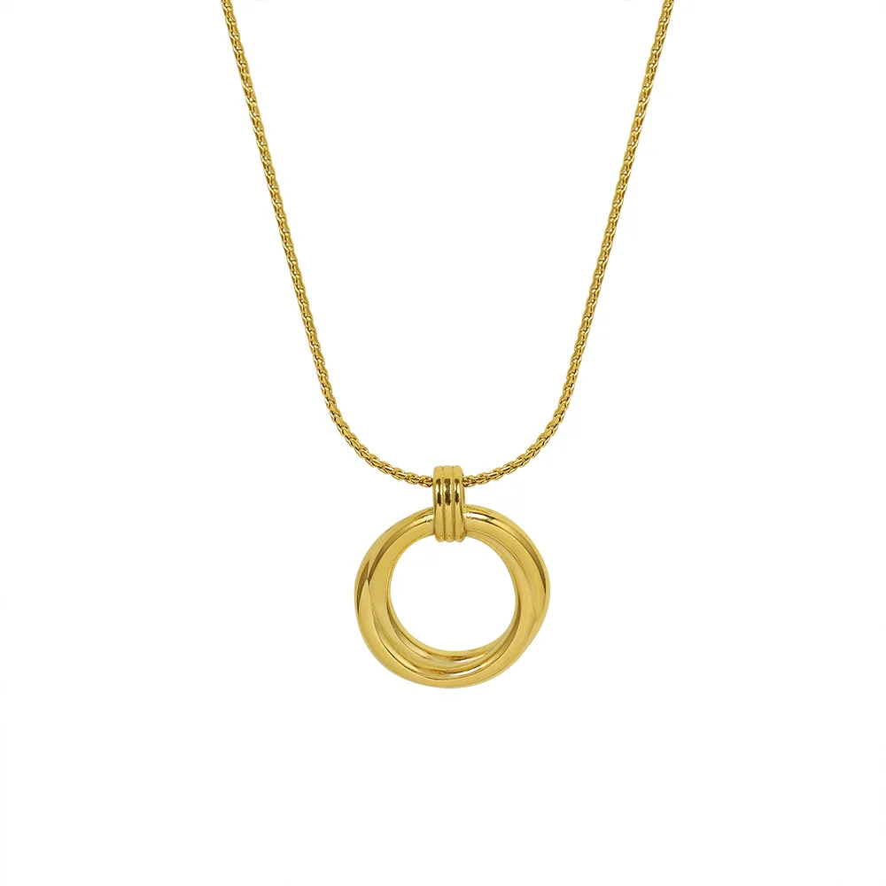 

Simple geometry round dangling ring clavicle chain titanium steel jewelry 18k gold plated women's necklace, Multicolor available