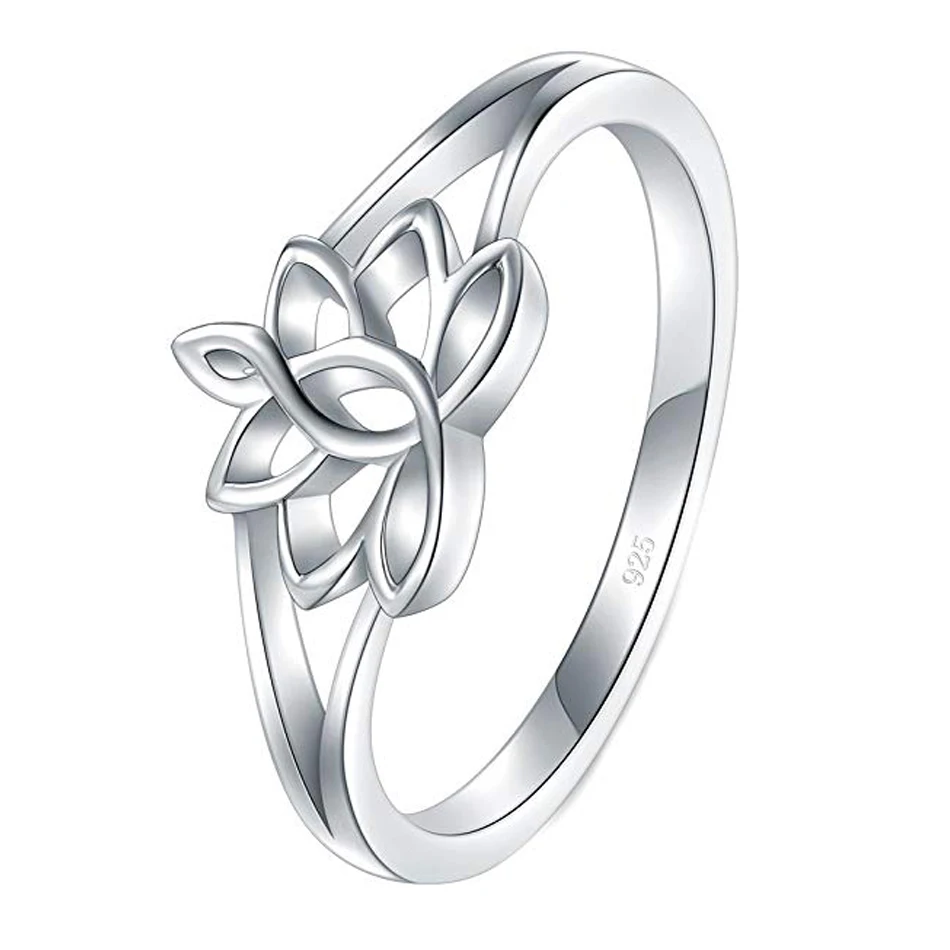 

925 Sterling Silver Engagement Ring Lotus Flower Yoga High Polish Tarnish Resistant Comfort Fit Wedding Band 2mm Ring