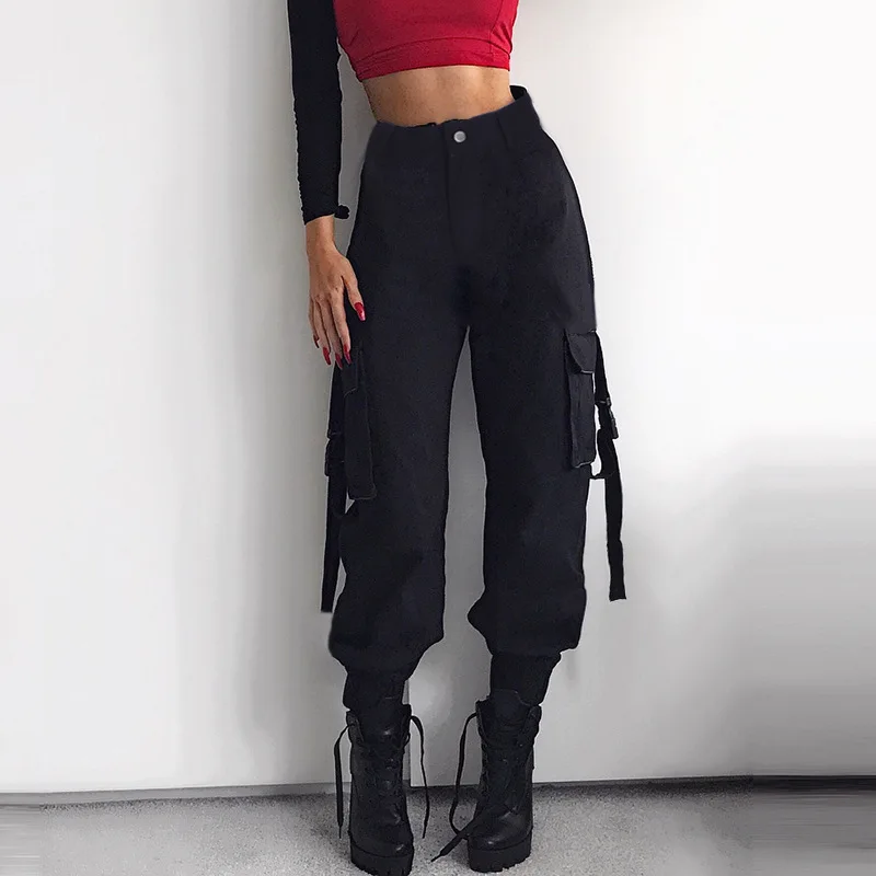 

Women's High Waist Casual Pants Harem Pants Solid Color Button Overalls Trousers, As show