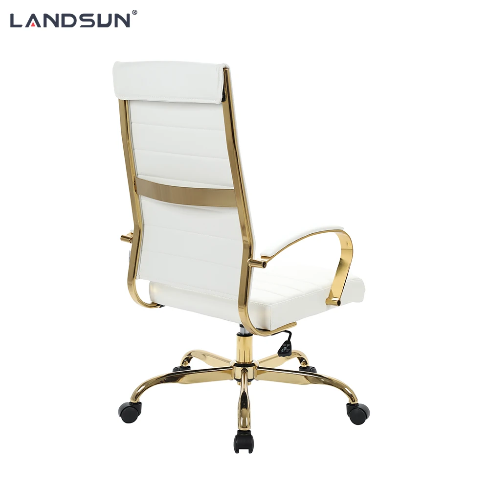 White Pu Leather Executive Chair Furniture Golden Chromed Metal Frame