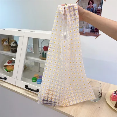 

Exquisite flower organza transparent shoulder tote bag mesh shopping bag
