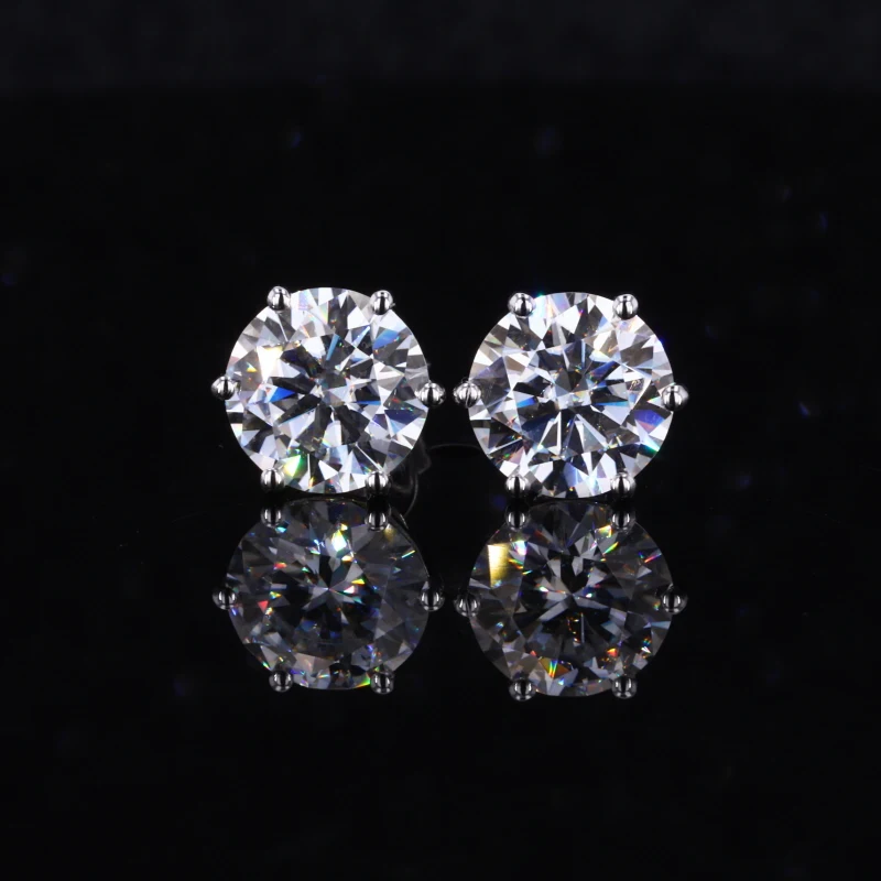 

9K 14K 18K gold earrings 8mm 2 carat round D colorless moissanite diamond earrings