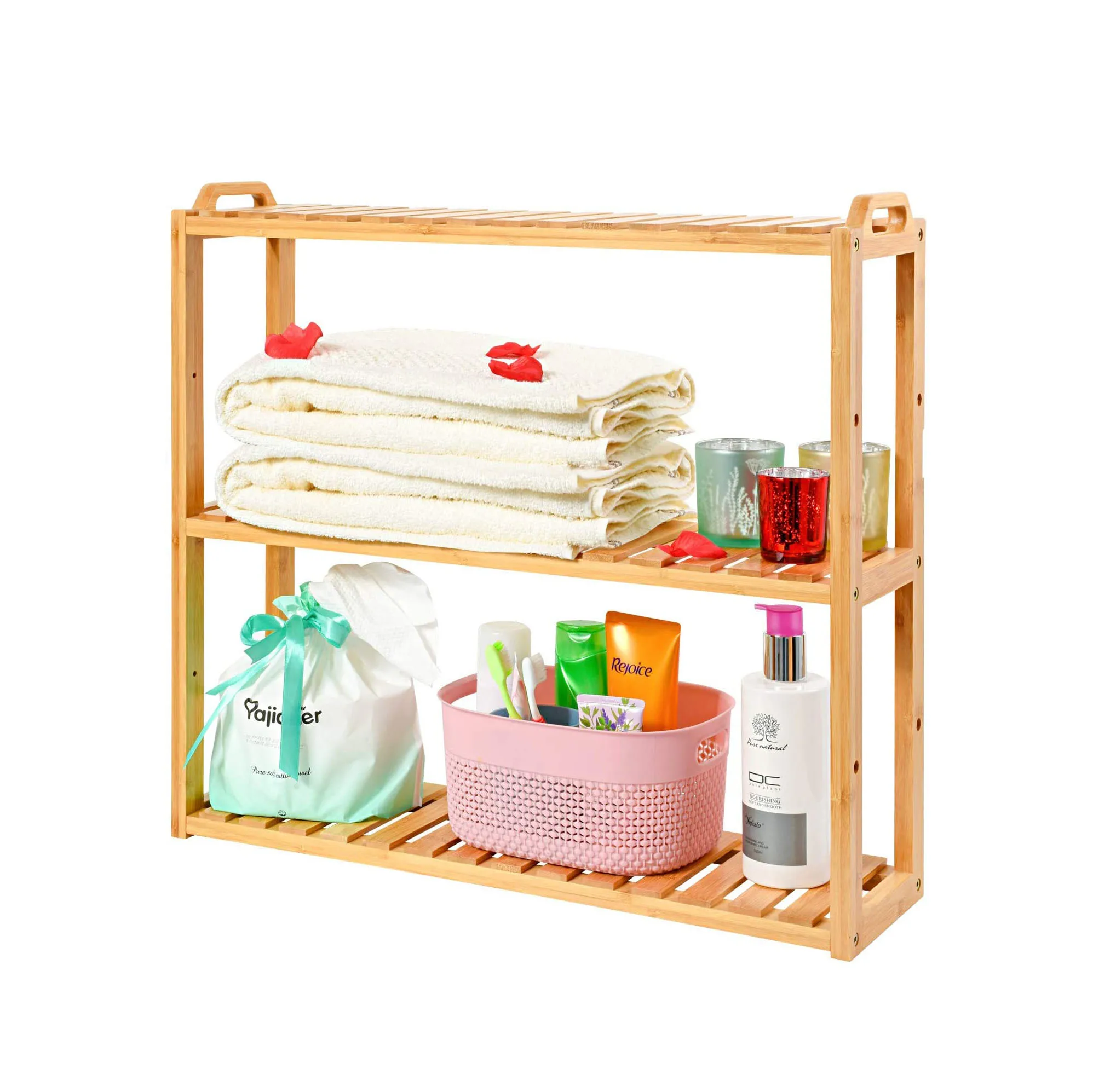 

3-Tier Multifunctional Bamboo Bathroom Shelves with Adjustable Layer Racks, Natural