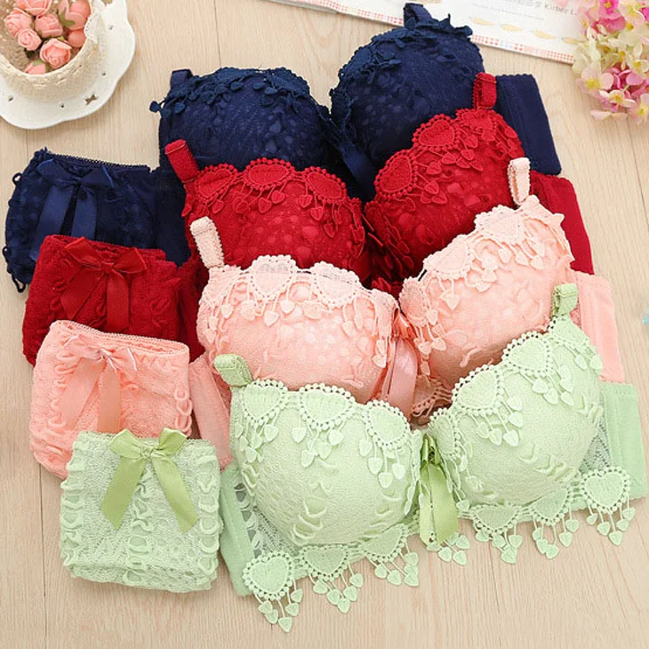 

Attractive Cute Style A B Small Cup Women Lady Sexy Bras and Underwear Beautiful Young Girls Push Up Panties Bra Set