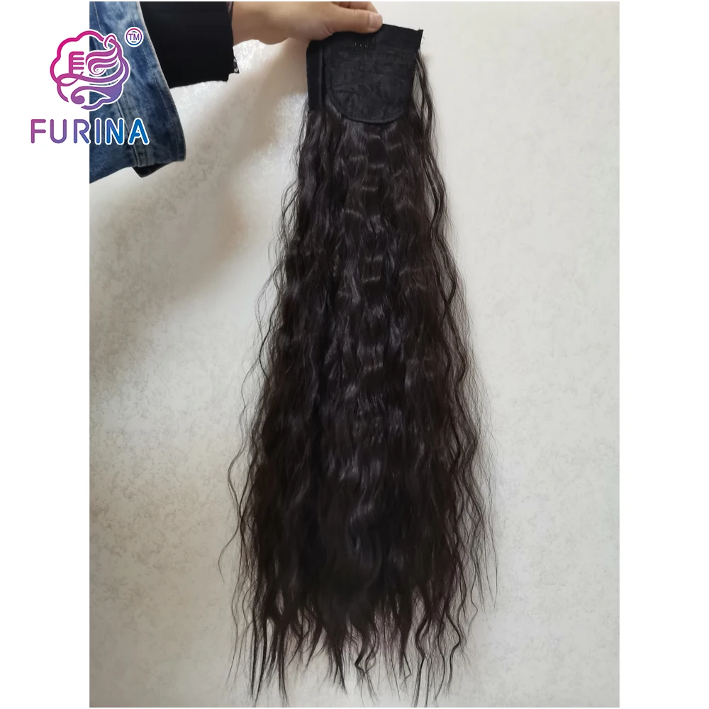 

New arrival cheap clip in wrap around 28 Inches 160g Kinky curly ponytail synthetic hair extensions, Pure colors are available