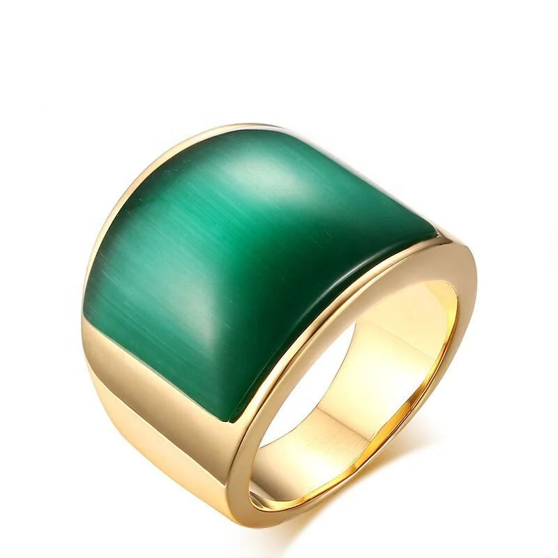 

Hot Selling Fashion Simple Jewelry Punk Gothic Ring 316L Stainless Steel Two Colors Glass Rings, Green,brown