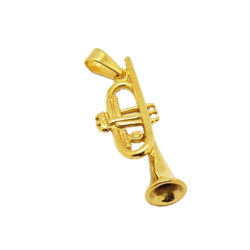 

Olivia Hot Seeling Creative musical instrument music character pendant necklace stainless steel men trumpet pendant gold