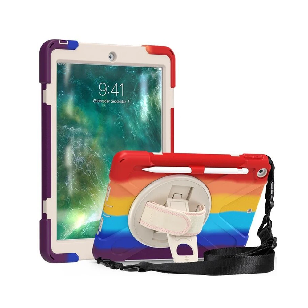 

Rainbow Colorful Symmetry Case For iPad 9.7 inch 2017 2018 Hand Shoulder Strap Cover Pencil Holder Shokcproof Tablet Cover