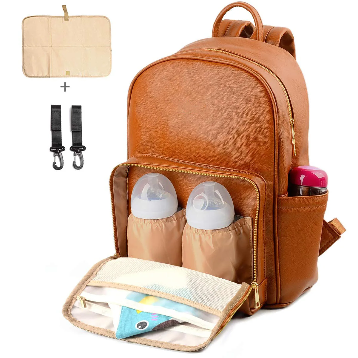 

Premium pu Leather Diaper Bag Backpack,brown Diaper Backpack with Changing Pad,stylish design vegan leather baby bag nappy bag, Customized colors