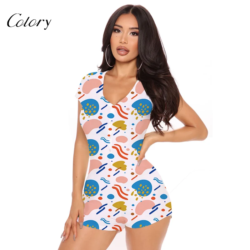 

Colory China Cheap Wholesale Clothing Sexy Plus Size Jumpsuits Colorful Shorts, Picture shows