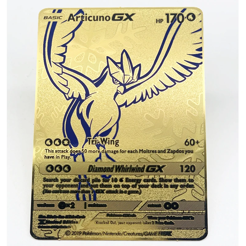 

Fast shipping Gold ancient mew Moltres GX Zapdos GX metal trading game card