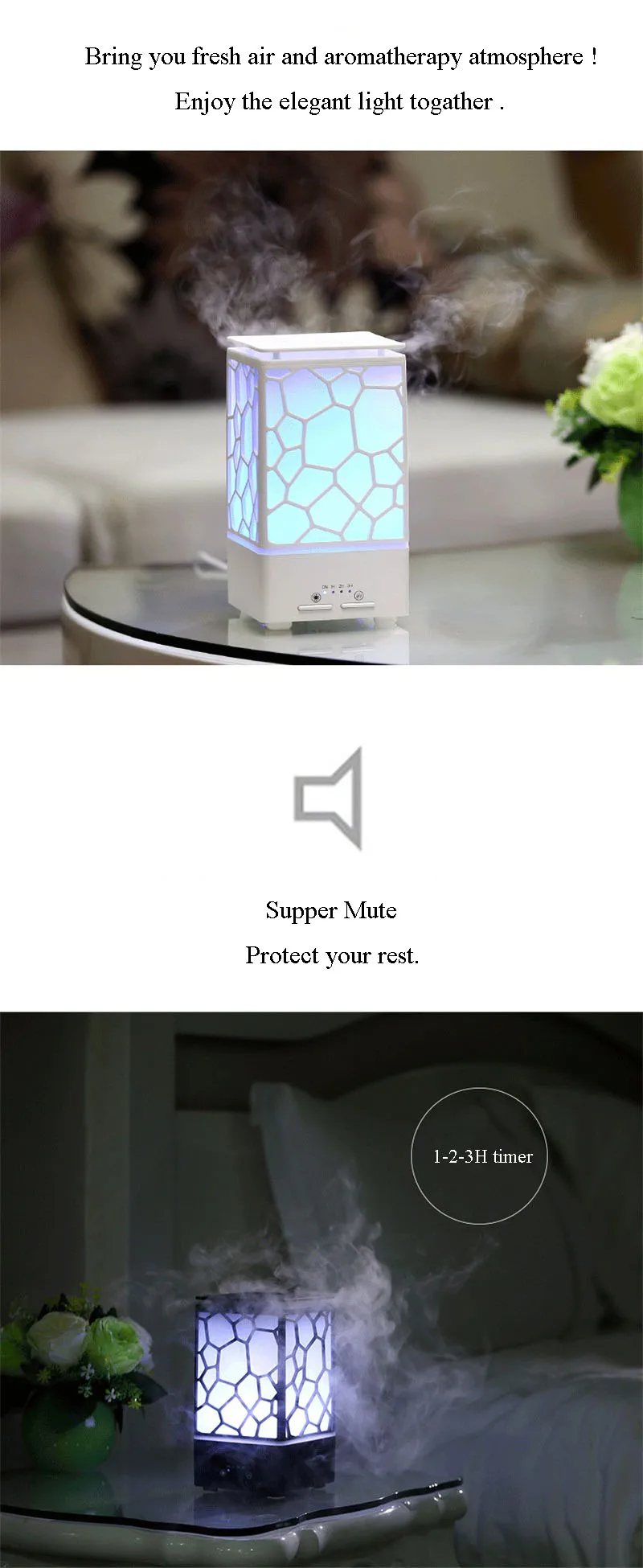Colorful Comfortable Romantic Water Cube Oil Aroma Diffuser Humidifier Atmosphere Night Lamp for Home