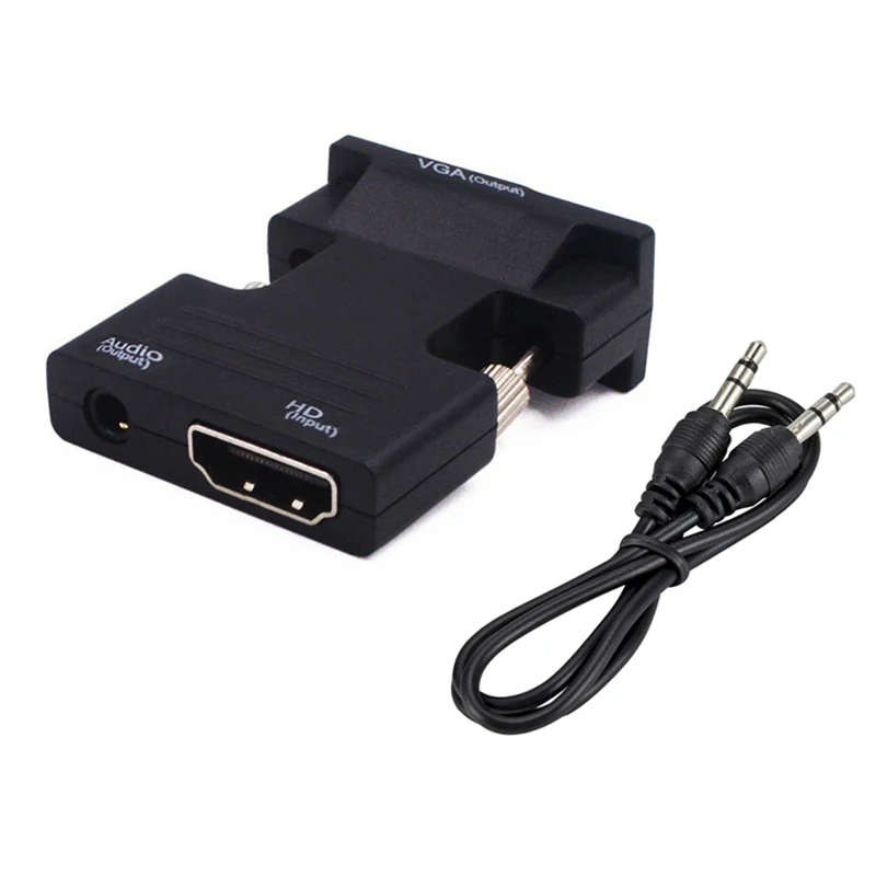 

HDMI-compatible Female to VGA Male Converter 3.5mm Audio Cable Adapter 1080P FHD Video Output for PC Laptop TV Monitor Projector, Black, black or white