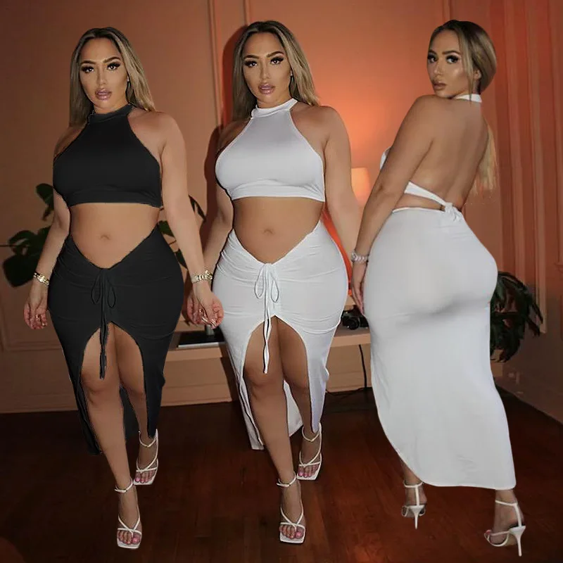 

Wholesale New Summer Fat Lady Blue 4Xl Plus Size Womens 2 Piece Sets 2021 Two Pieces Plus Size Women Tank Crop Top And Skirt Set, Colorful printed bodycon 2020 women crop top and skirt set