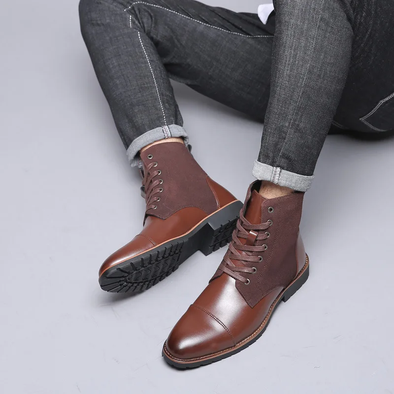 

sh12296a Men Leather Boots Autumn Winter Superior Quality 2022 Men Motorcycle Boots Plus Size 39-48