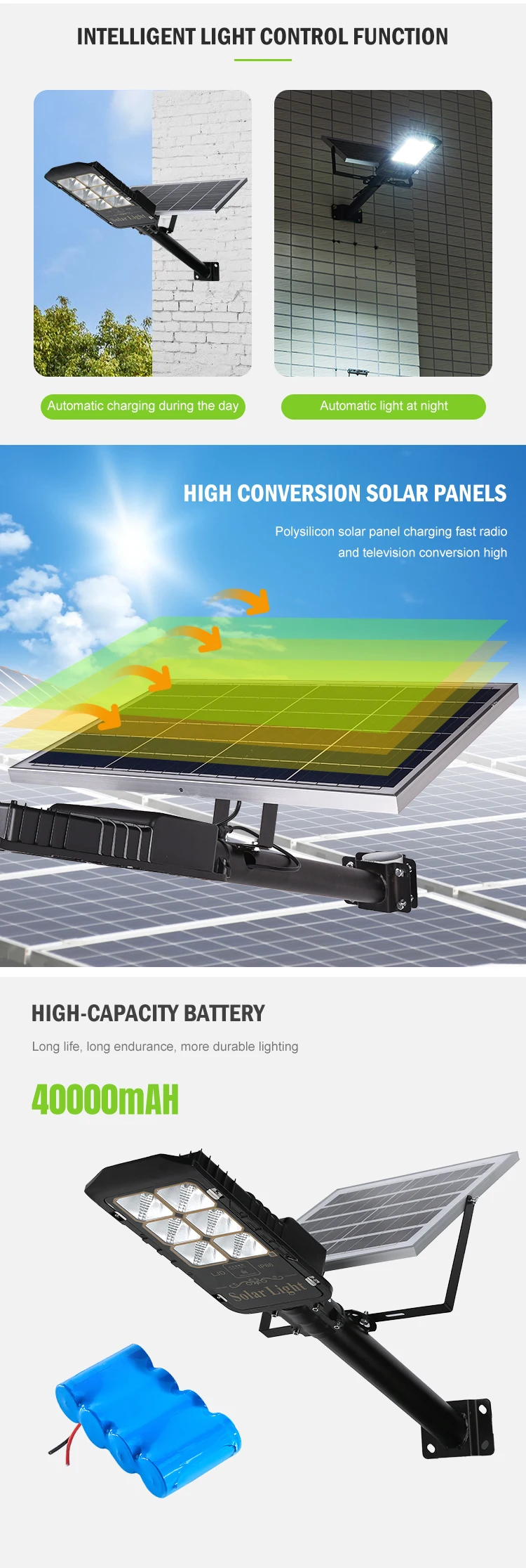 Separate Aluminium Ip66 Waterproof Motion Sensor 50w 80w 100w 150w 200w 300w LED Solar Street Light Fixture