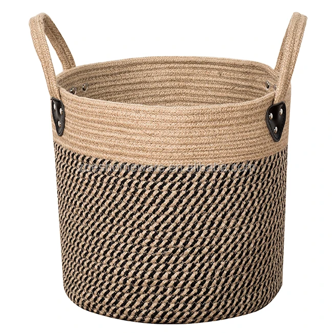 2022 Jute Rope Planter Basket With Handles Handmade Woven Basket For 10'' Storage Organizer