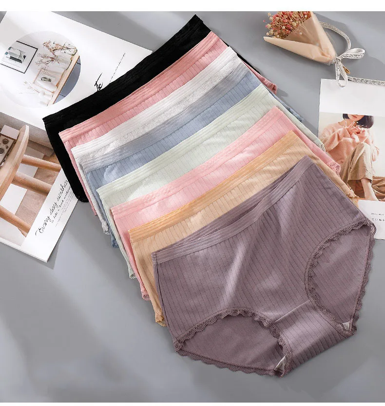 

Large size breathable seamless cotton lace trim honeycomb women's briefs