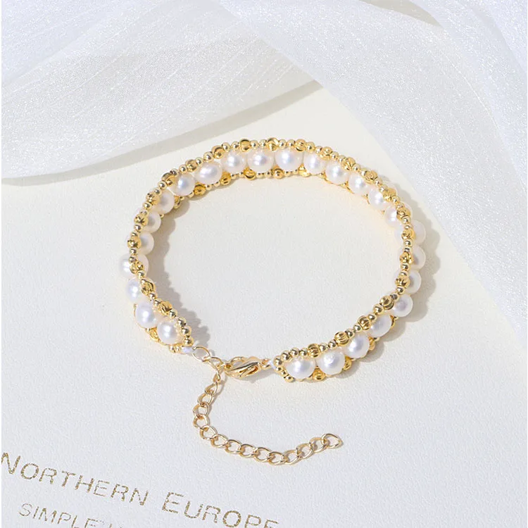 

Fashion trendy Women 18K Gold Plated real Natural Freshwater Pearl beads Bracelet Jewelry Bangle
