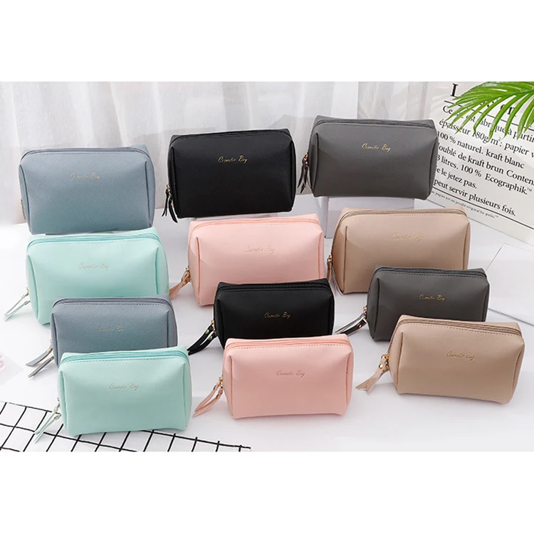 

Custom Logo Waterproof Travel Luxury Gold Stamping Vegan PU Leather Unisex Pure Color Cosmetics Bags Makeup Bag, Black, grey, pink, brown, blue,green