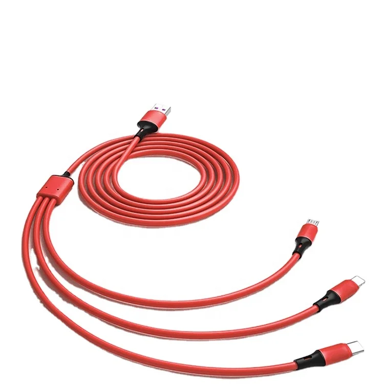 

New product 1m 2m 3-in-1 Multi USB Fast Charger cable 2.4A Liquid Silicone Charging Cable for iphone and Huawei