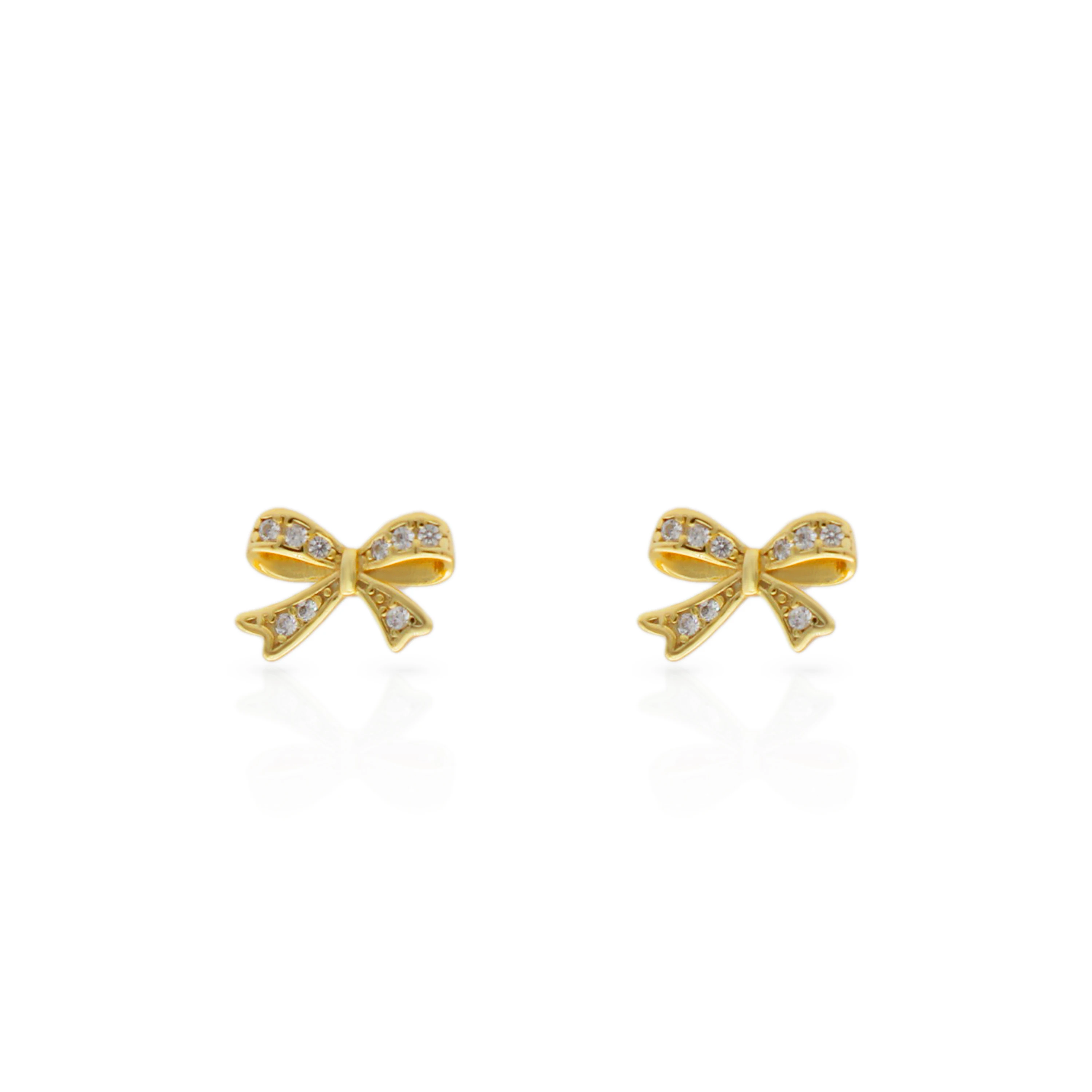 

Chris April fine jewelry 925 Sterling Silver 18k Gold plated cute zircon bejeweled ribbon bowknot stud earrings