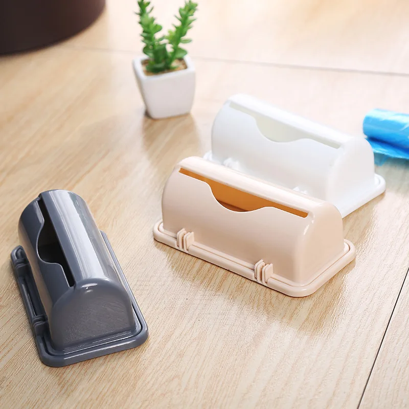 

Garbage Bag Dispenser Recycle Bag Storage Box Wall Mount Hanging Garbage Holder Kitchen Bins Organizer Housekeeping Supply, Pink white gray