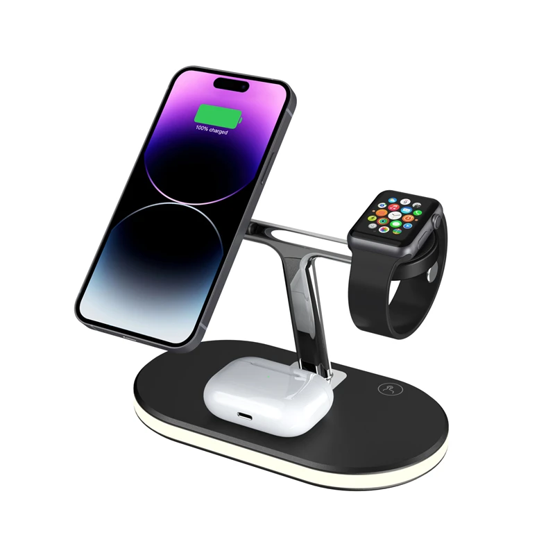 

2023 New Arrivals Magnetic Wireless Chargers 15w 3 in 1 Wireless Charger with Night Lamp