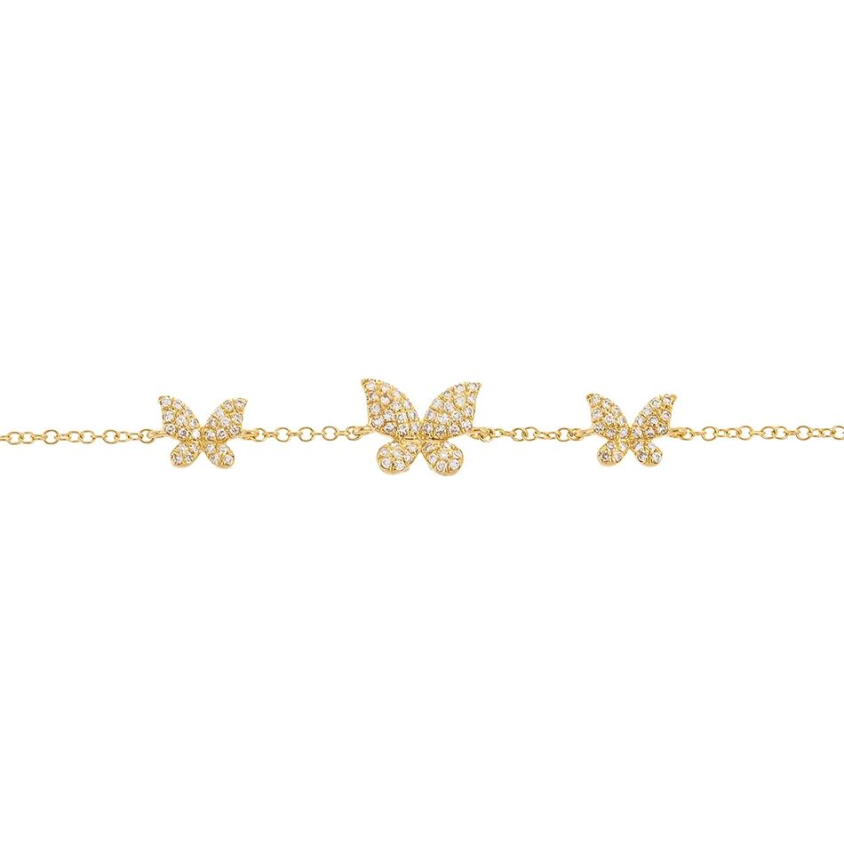 

Fine Jewelry Fashion Band 925 Sterling Silver 14K Gold Plated Cubic Zircon Triple Butterfly Bracelet For Women, Customized color