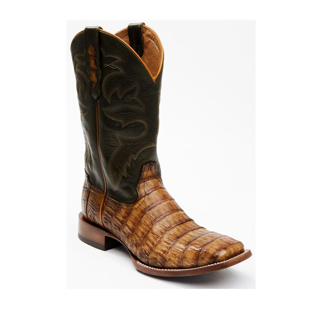 

Men Brown Exotic Caiman Tail Skin Western Boots Wide Square Toe