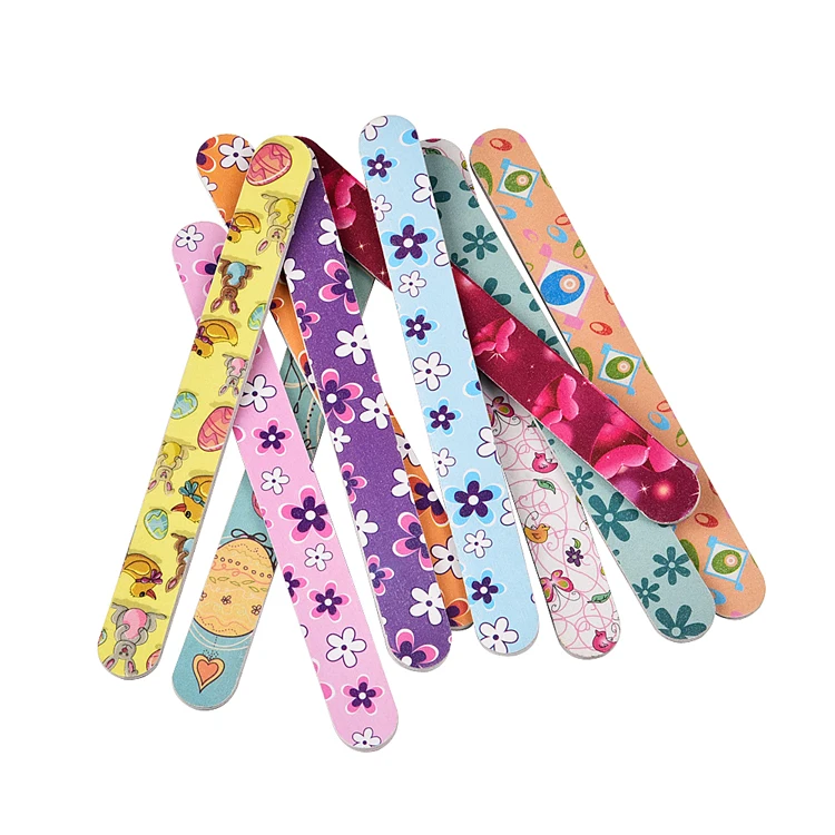 

Kids Finger Polishing Colorful multi patterns flower butterfly printed double side cheap wholesale sandpaper nail files