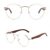 

Low MOQ latest fashion custom metal frame wood optical glasses temples round shade sunglasses