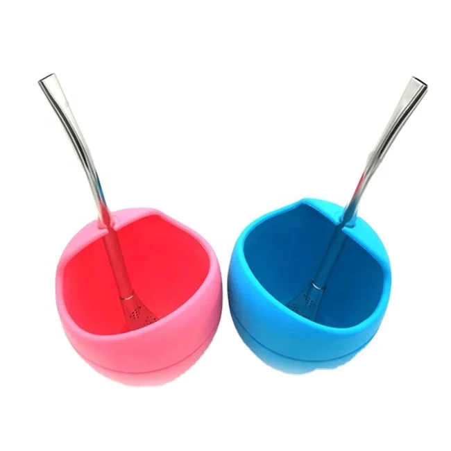 

Food Grade Silica Gel Cup with Stainless Steel Filter Straw, Customized
