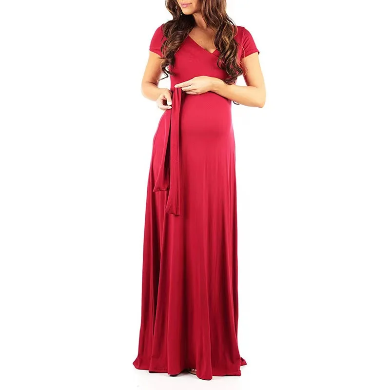 

2021 Fashion Maternity Maxi Dress Women's Summer Casual Wrap Long Pregnancy Dresses
