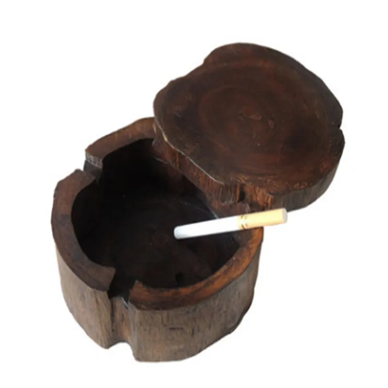 

Creative Fashion Hot Selling Wood Color Southeast Asia Features Solid Wood Ashtray Personality Wooden Ashtray With Lid