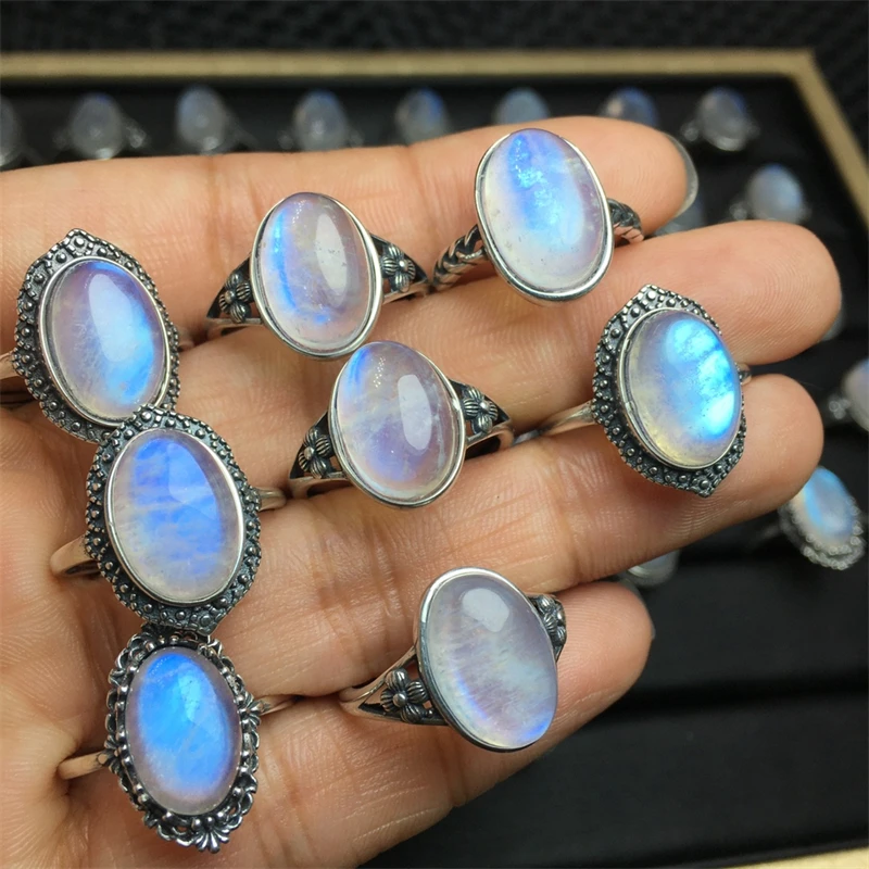 Sliver 925 Oval Polished Crystal Healing Stones Gemstone Jewelry Ring Love Theme Adjustable Souvenir Gift