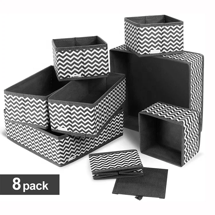 

8 Pack Gray And White Stripes Pattern Underwear Storage Drawer Divider Boxes, Customized color