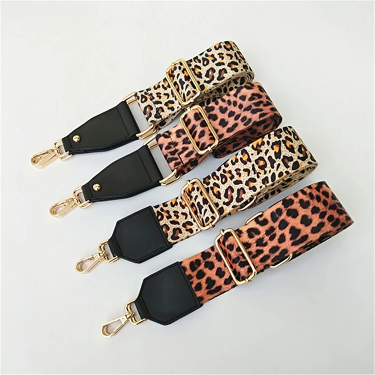 

Fashion Leopard Leather Purse Straps , Replacement Canvas Crossbody Handbag 5cm Wide Adjustable Shoulder Strap Belt