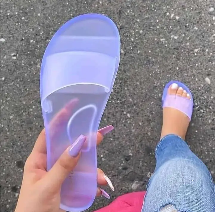 

Summer 2020 new women's shoes crystal frosted flat bottom sandals slipper