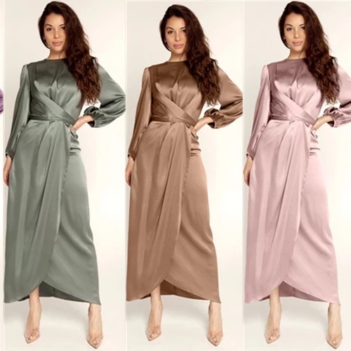 

fall hot sell Islamic clothing abaya 2020 dubai high quality silk fabric fashion muslim dress satin elegant women clothing, 6 color as picture