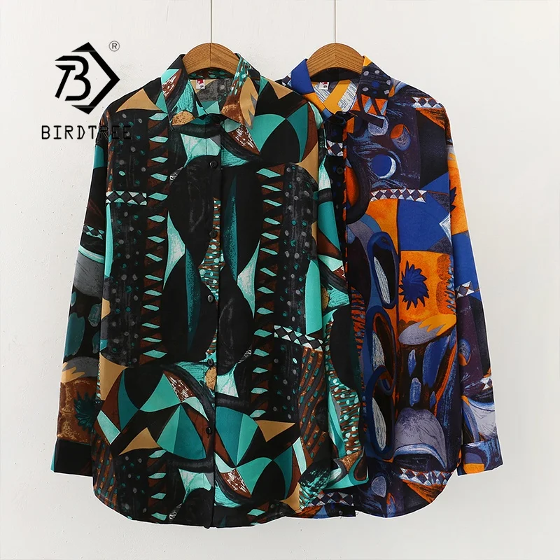 

New Painting Geometry Shirt Girls Spring Autumn Loose Sun Protection Clothing Blouse Long Sleeve Casual Tops For Women T0D810T, 2 colour