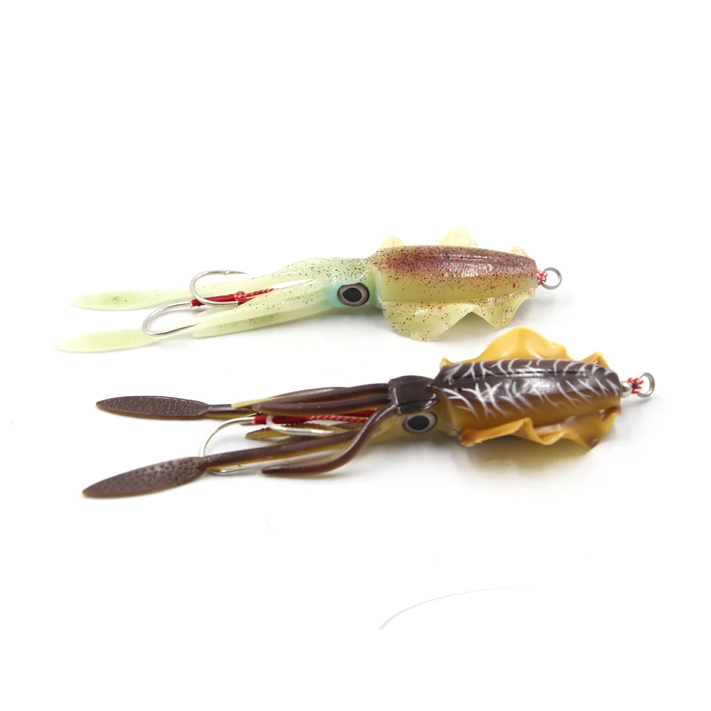 High Quality colorful With lead sinker and two hooks luminous Squid Fishing Soft Lures set