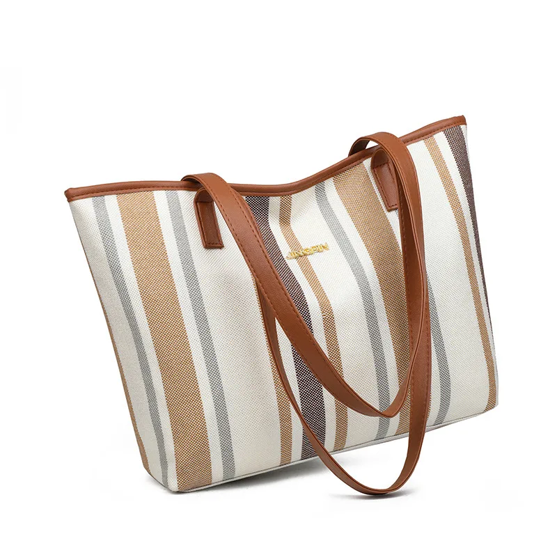 

Summer new striped shopping handbag Korean simple large-capacity ladies shoulder bag elegant mother bag, Customizable