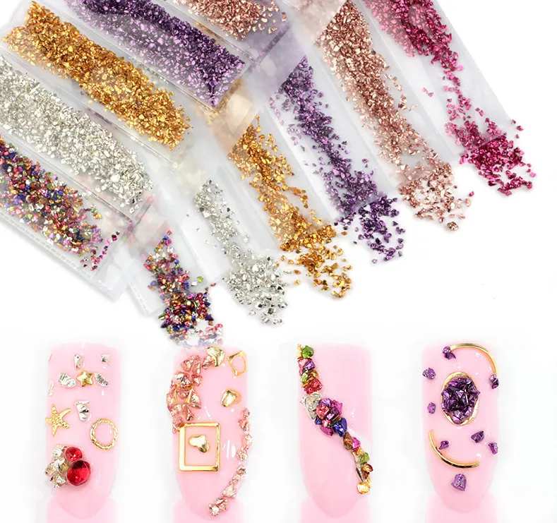 

Glitter Nail Design Shard Sand Stone Broken Colored Rock Mix Sizes Stones for Nails Art 3D Decorations Accessories, 6 colors 3d nail art stickers