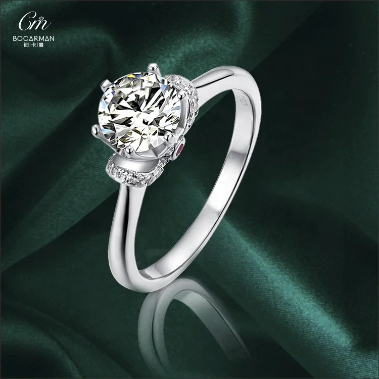 

Luxury moissanite1ct 6.5mm engagement ring silver diamond moissanite wedding rings sets, White