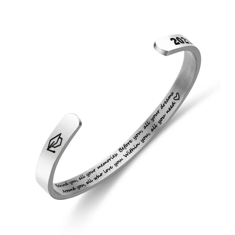 

KB1C C Shape Custom Lettering Bracelet Personalized Inspirational Cuff Stainless Steel Bracelet Women, Picture shows