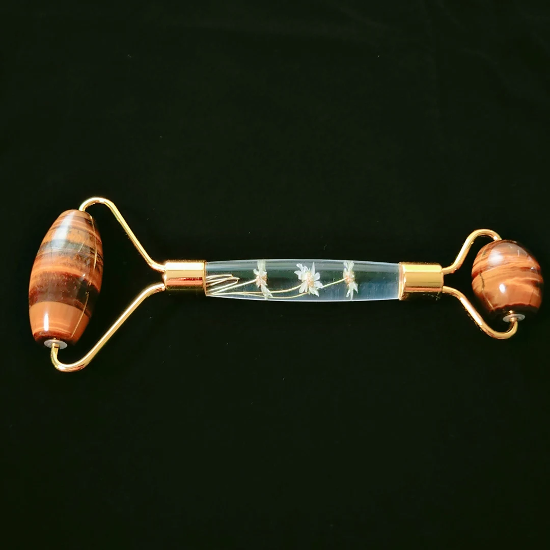 

Hottest item Natural Tiger Eye Jade Roller Face Massager for Sale Rose Gold Facial Roller