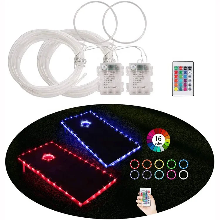 

RJ Amazon hot selling 16 Colors Change Cornhole Board Ring Lights Remote Control Cornhole Edge Lights, 16 color in one